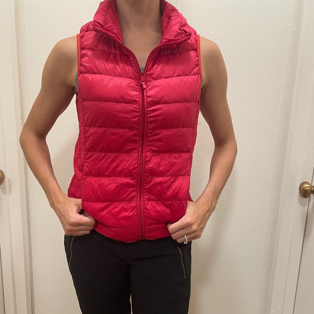 Red puff vest